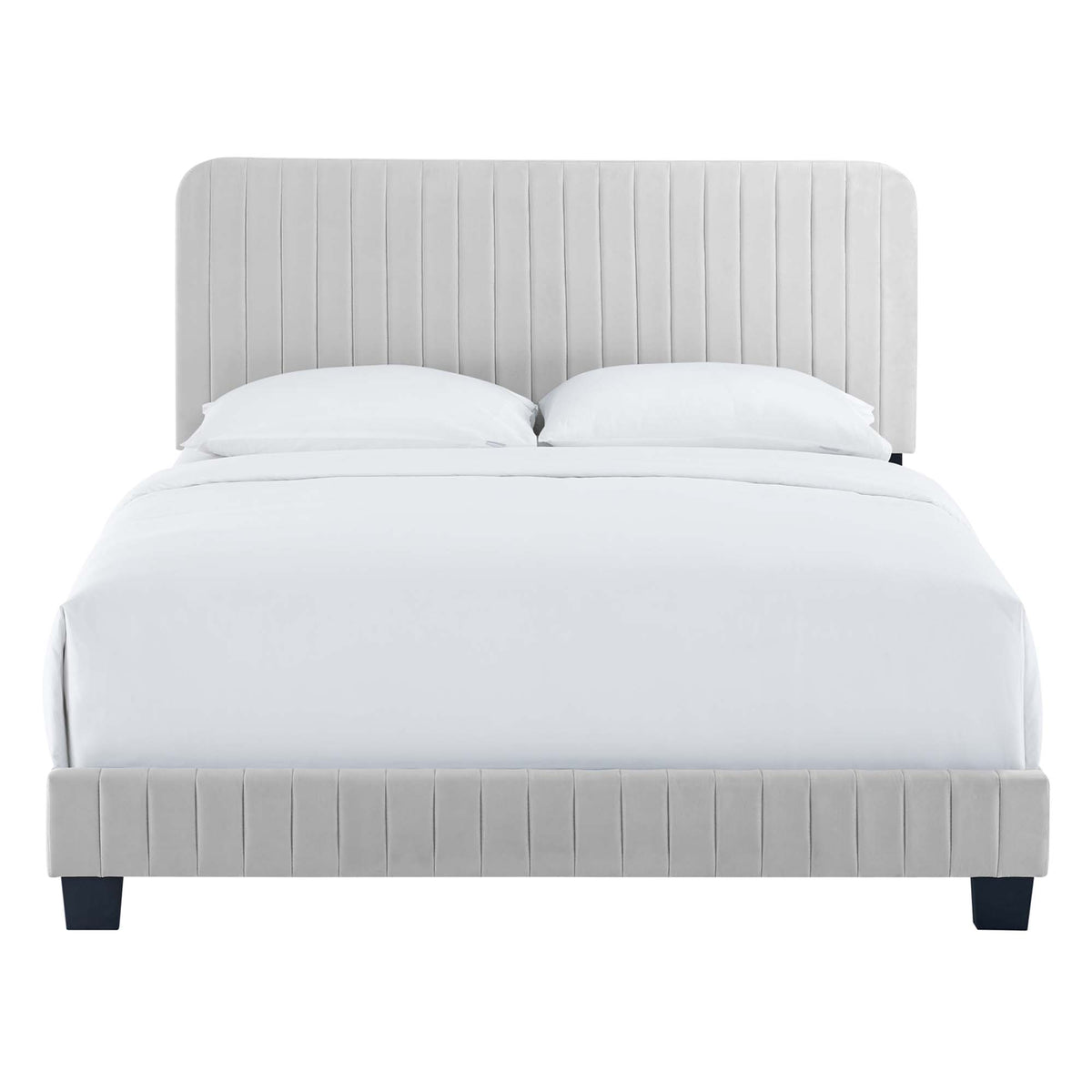 Celine Channel Tufted Performance Velvet Full Bed - Light Gray