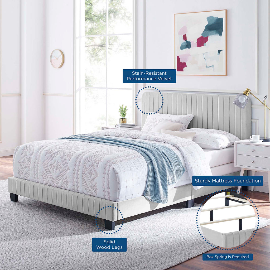 Celine Channel Tufted Performance Velvet Full Bed - Light Gray