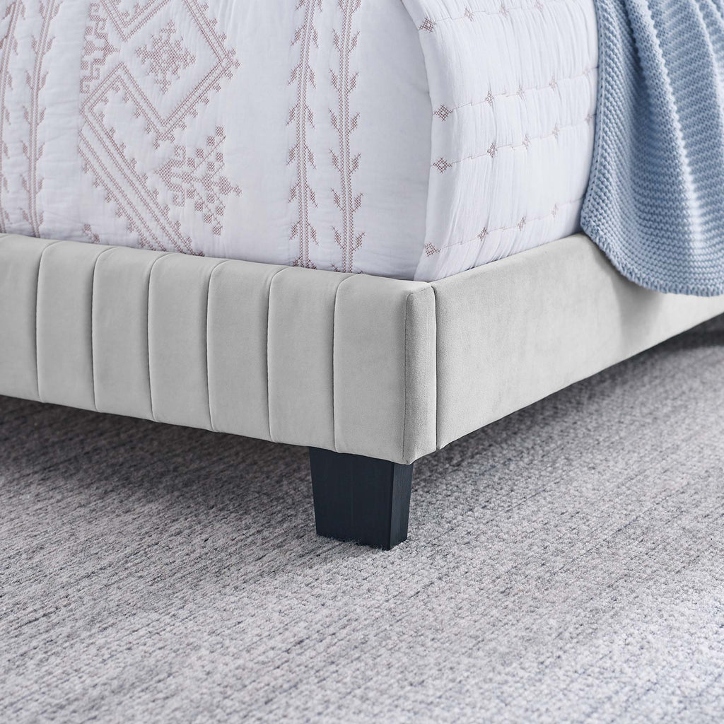 Celine Channel Tufted Performance Velvet Full Bed - Light Gray