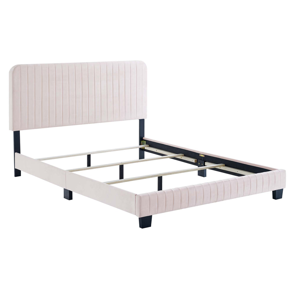 Celine Channel Tufted Performance Velvet Full Bed - Pink