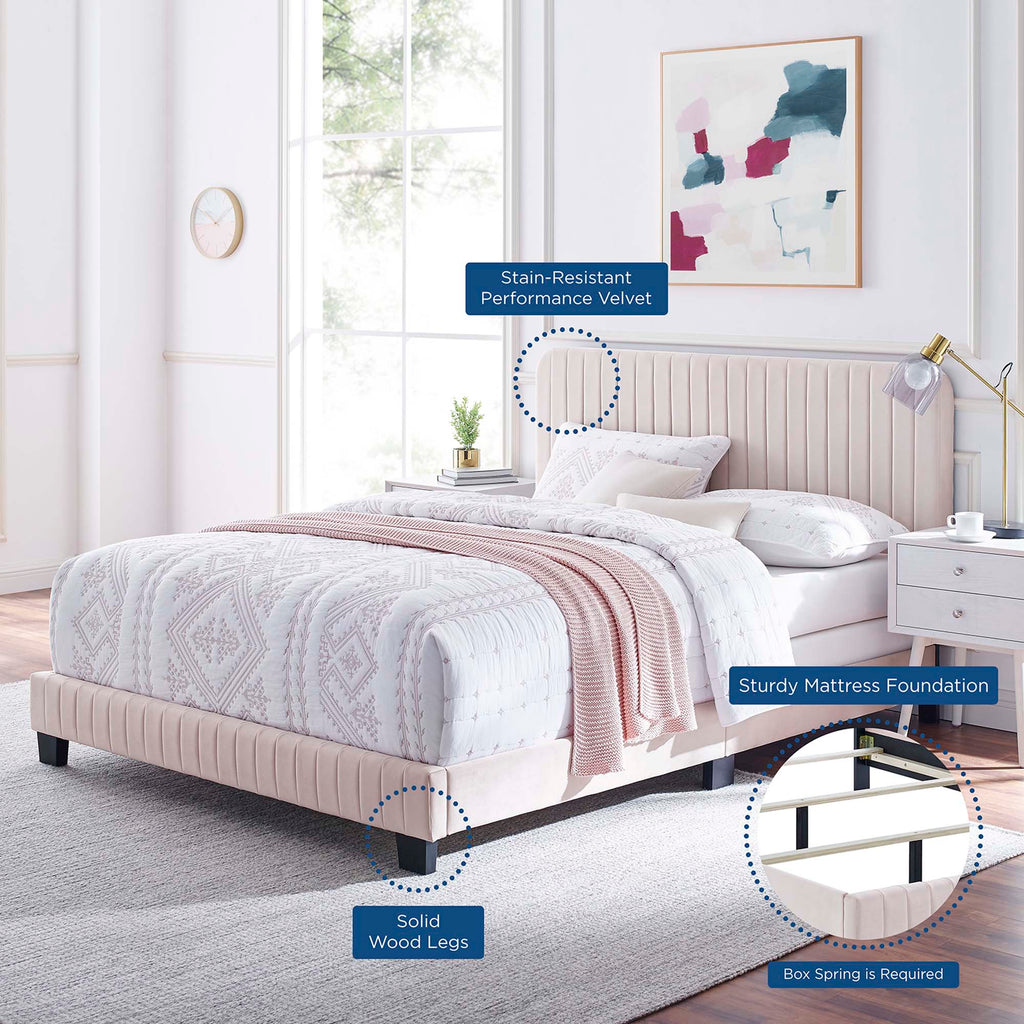 Celine Channel Tufted Performance Velvet Full Bed - Pink