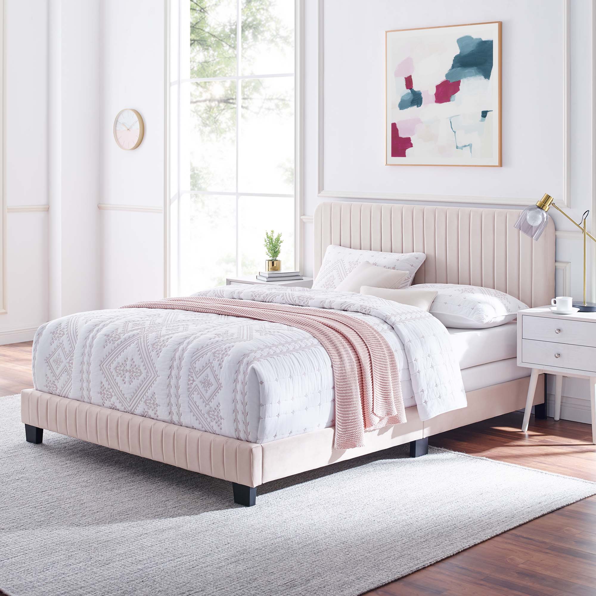 Celine Channel Tufted Performance Velvet Full Bed - Pink