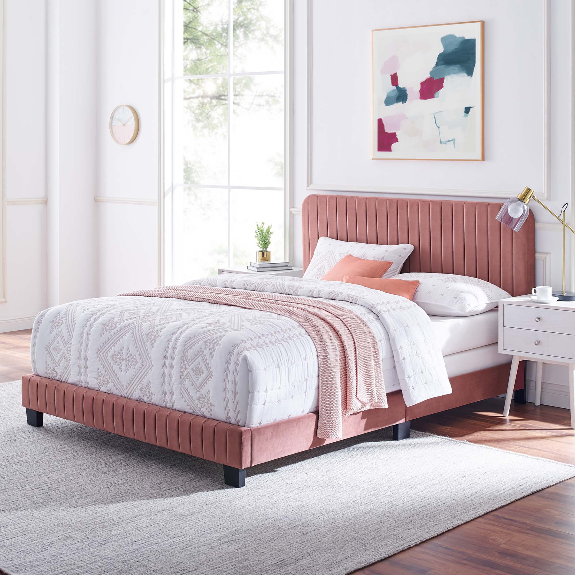 Celine Channel Tufted Performance Velvet Twin Bed - Dusty Rose