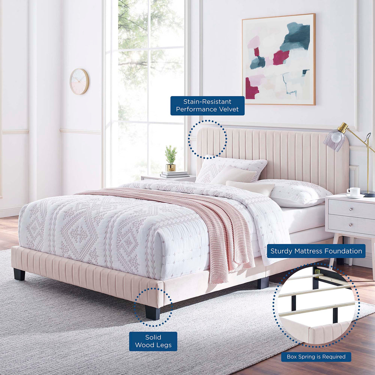 Celine Channel Tufted Performance Velvet Twin Bed - Pink