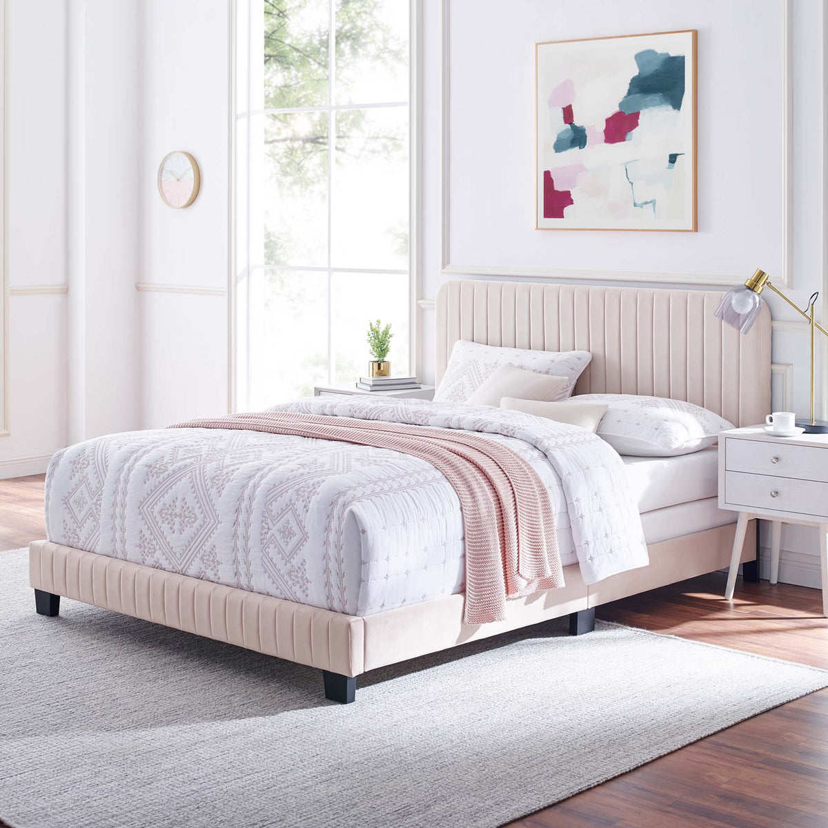 Celine Channel Tufted Performance Velvet Twin Bed - Pink