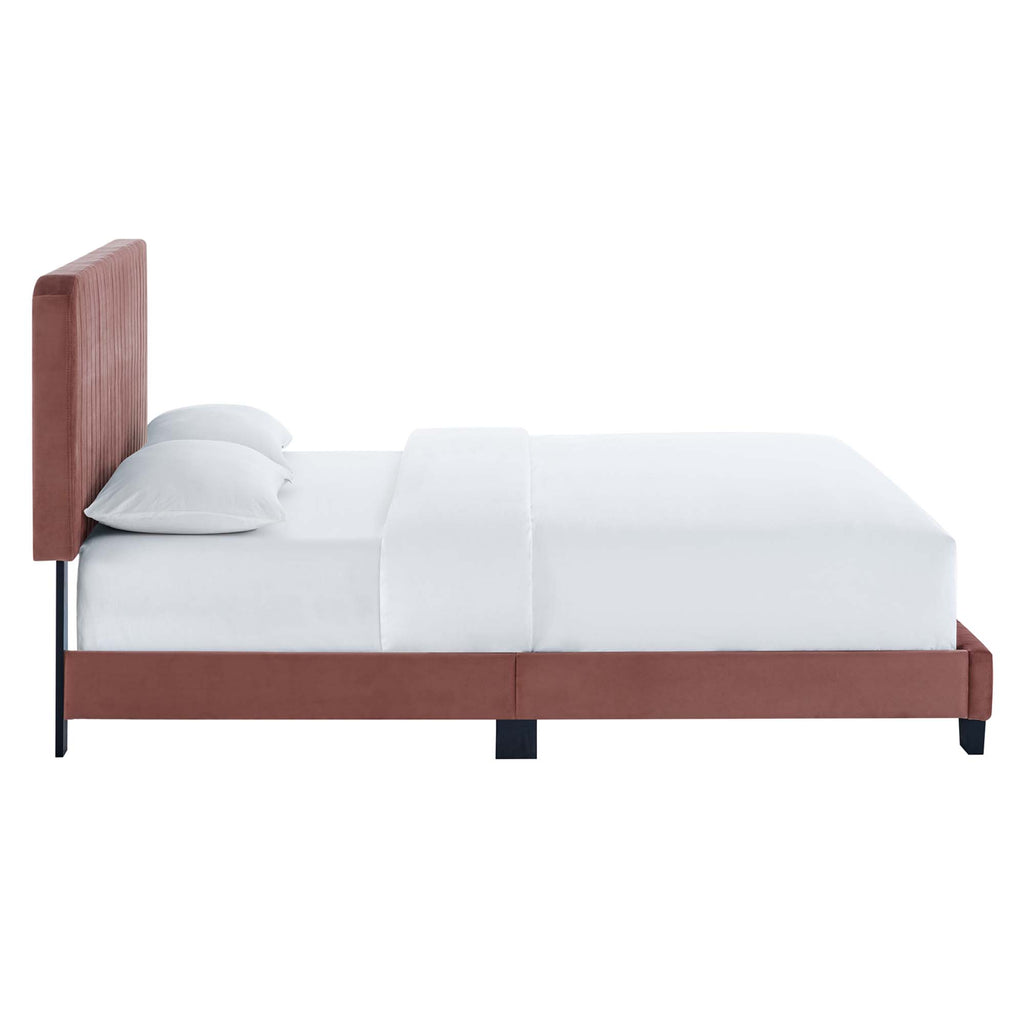 Celine Channel Tufted Performance Velvet King Platform Bed - Dusty Rose