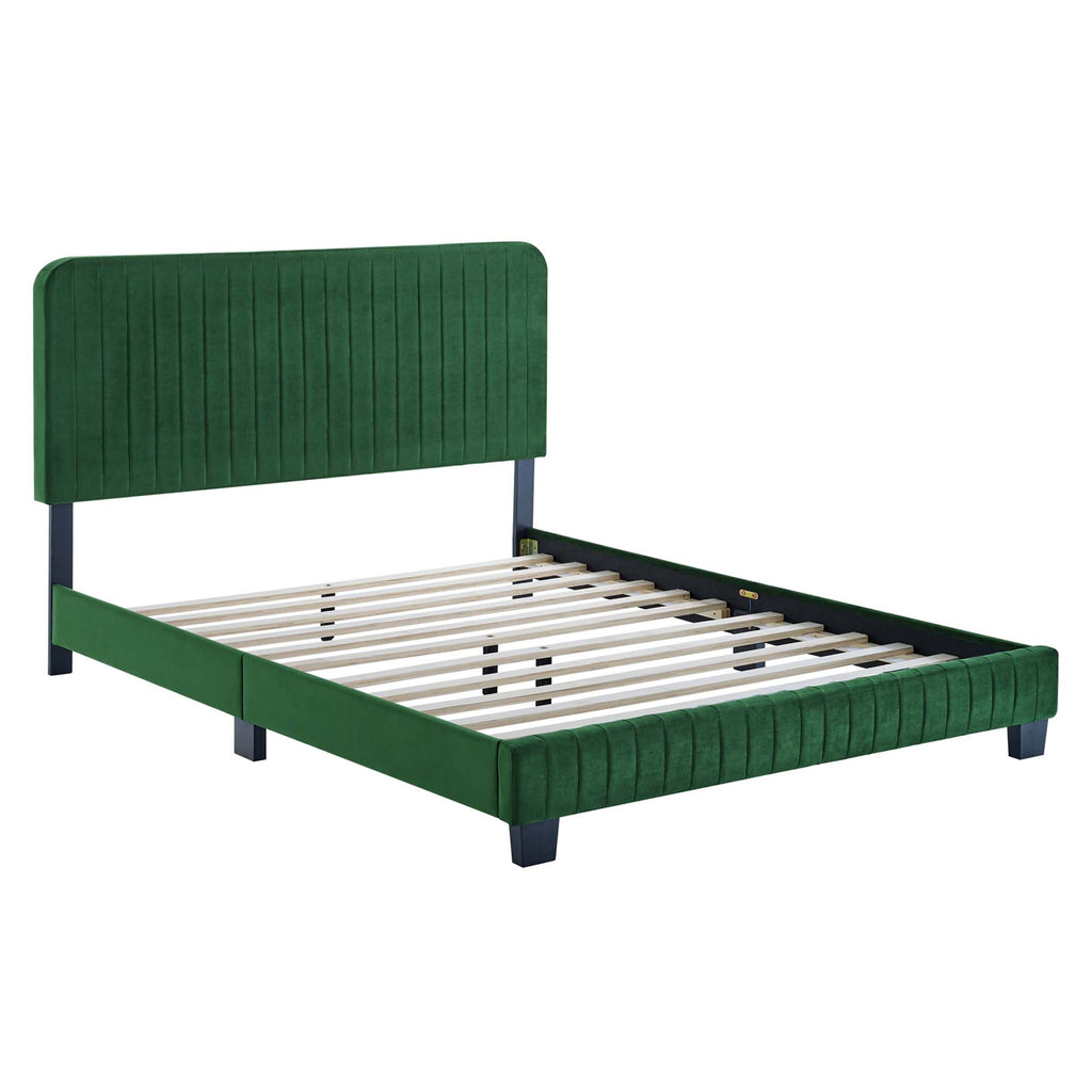 Celine Channel Tufted Performance Velvet King Platform Bed - Emerald