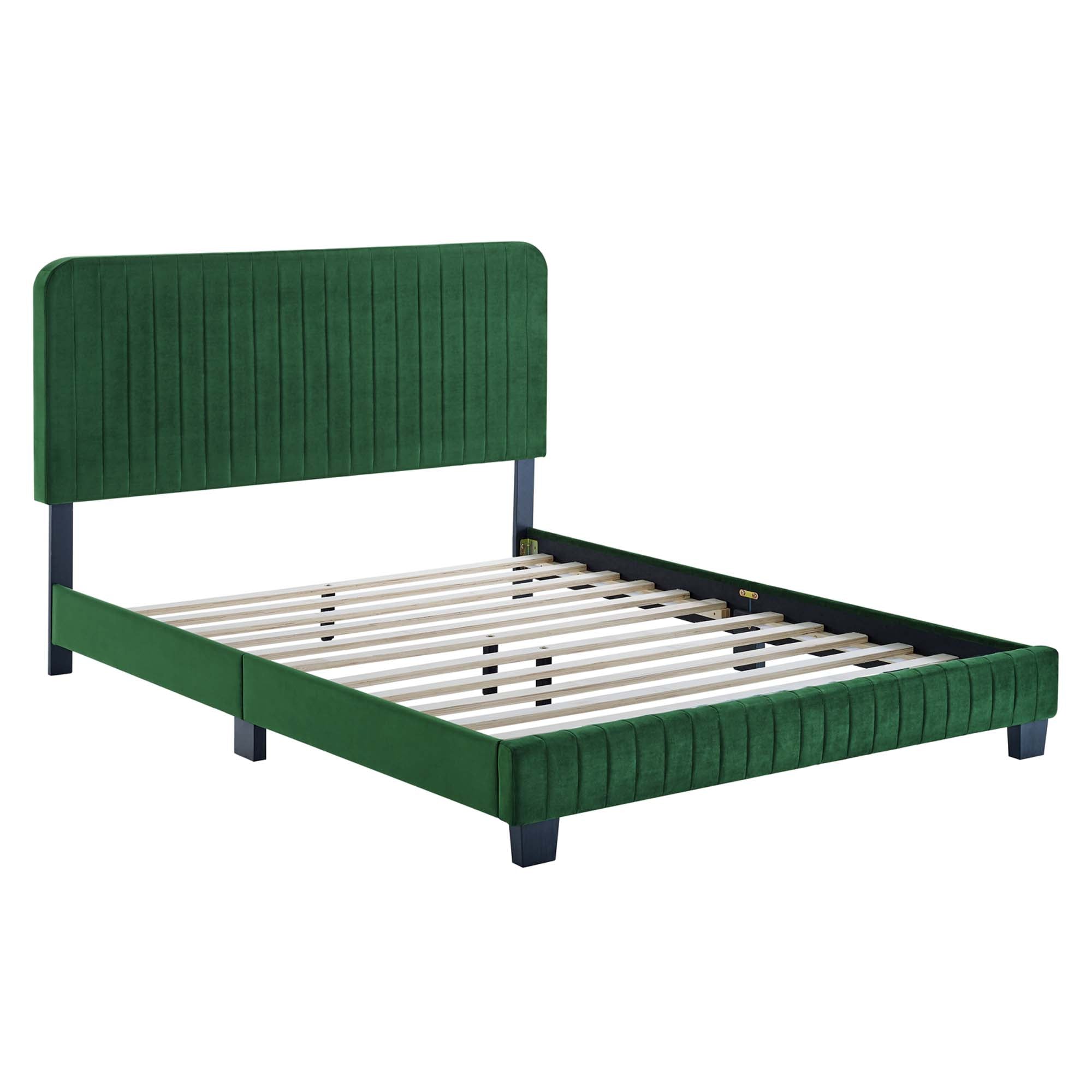 Celine Channel Tufted Performance Velvet King Platform Bed - Emerald