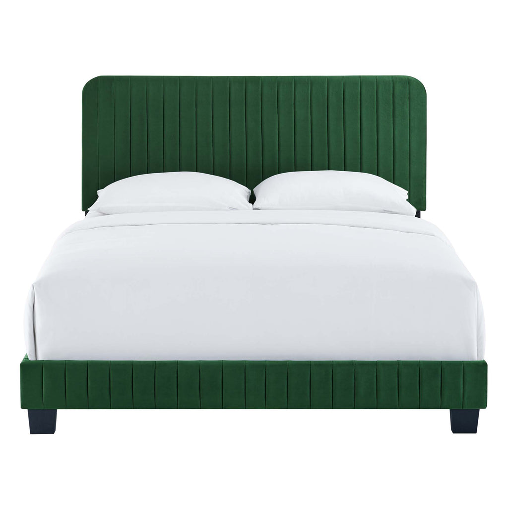 Celine Channel Tufted Performance Velvet King Platform Bed - Emerald