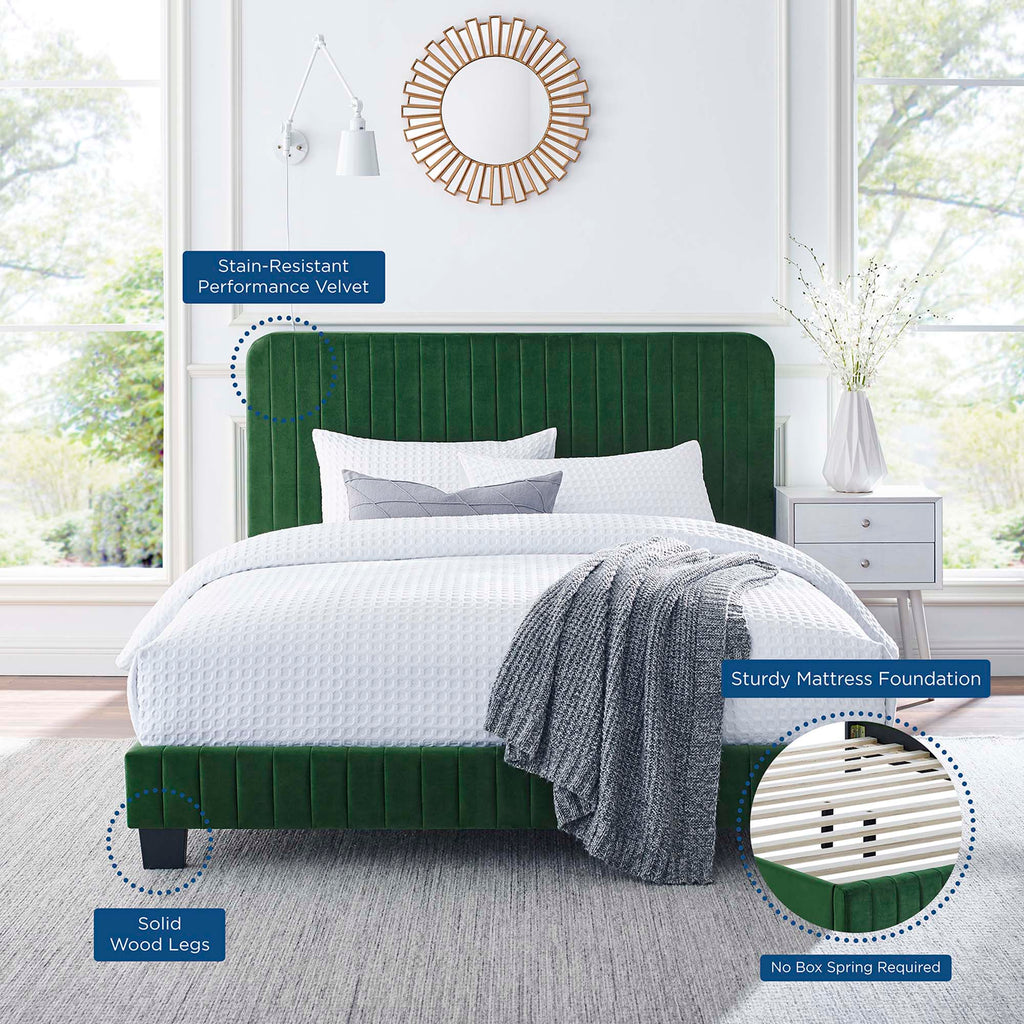 Celine Channel Tufted Performance Velvet King Platform Bed - Emerald