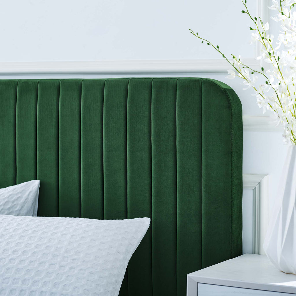 Celine Channel Tufted Performance Velvet King Platform Bed - Emerald