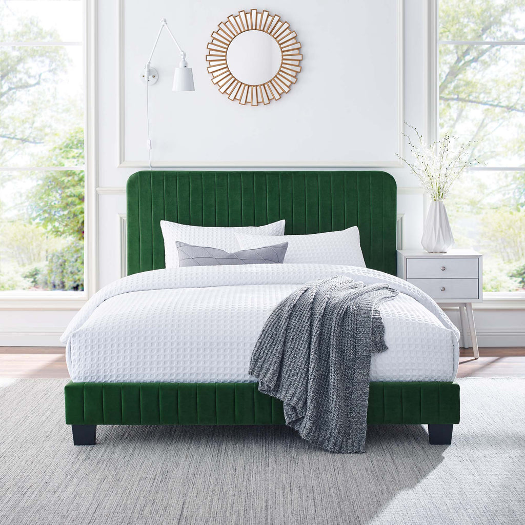 Celine Channel Tufted Performance Velvet King Platform Bed - Emerald