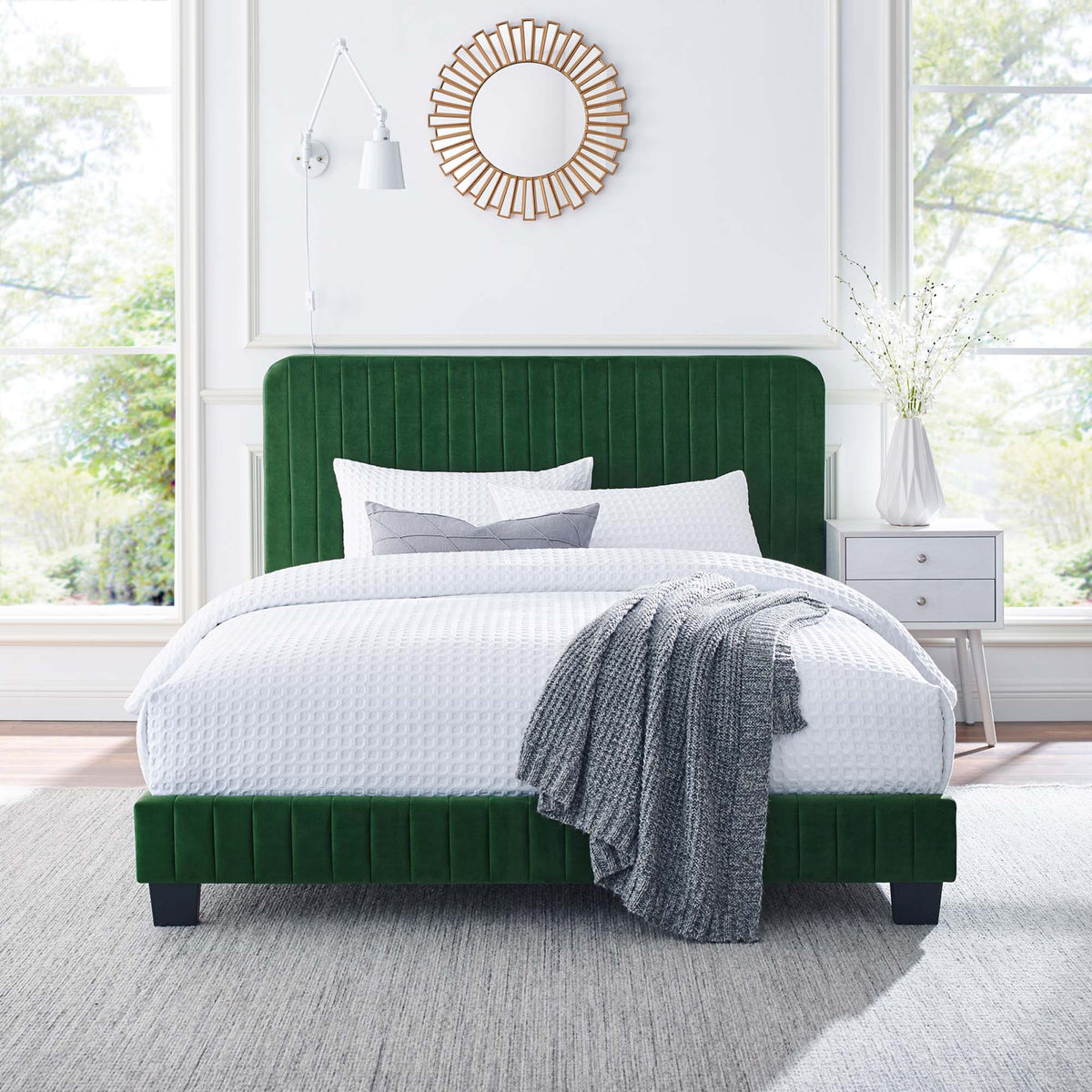 Celine Channel Tufted Performance Velvet King Platform Bed - Emerald