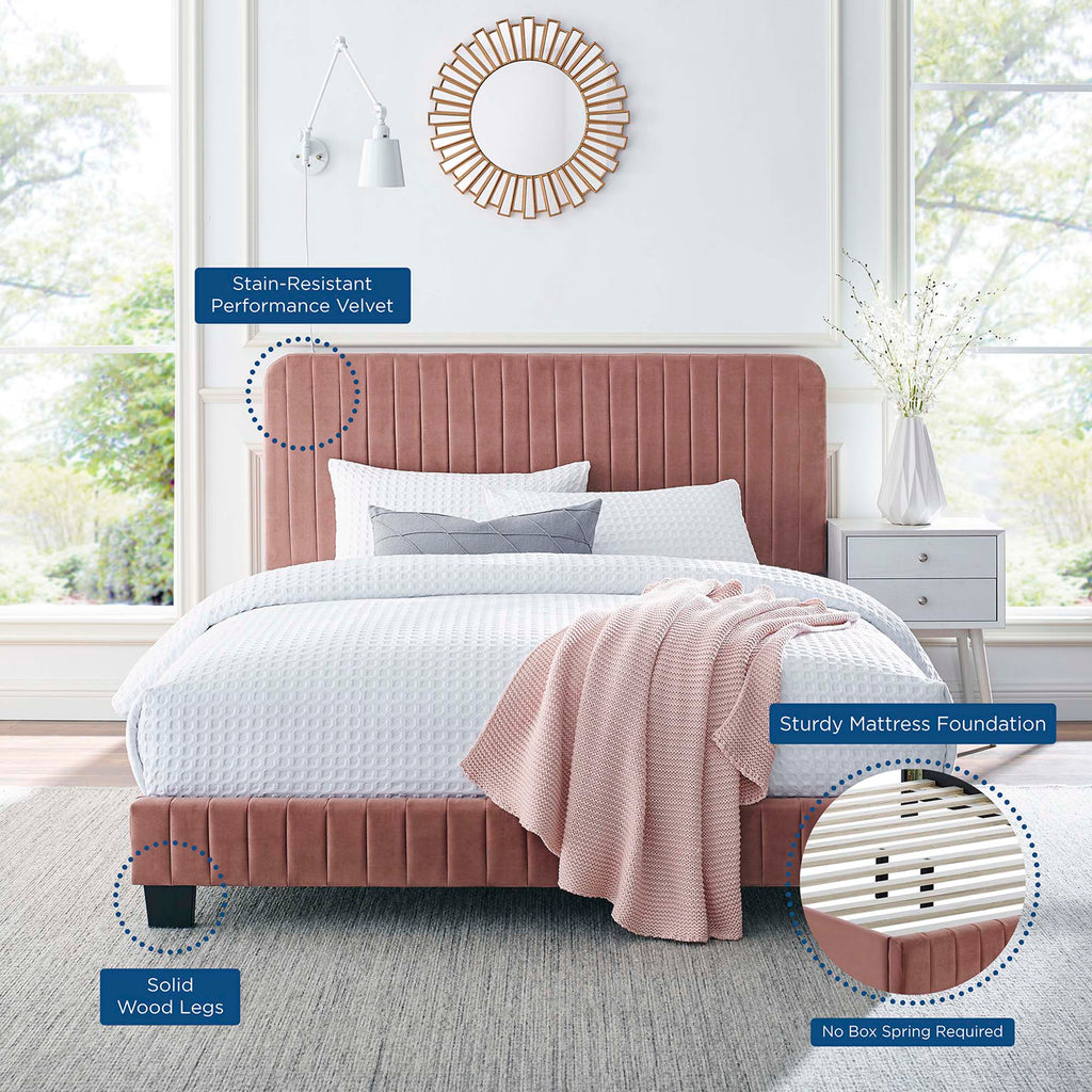 Celine Channel Tufted Performance Velvet Queen Platform Bed - Dusty Rose