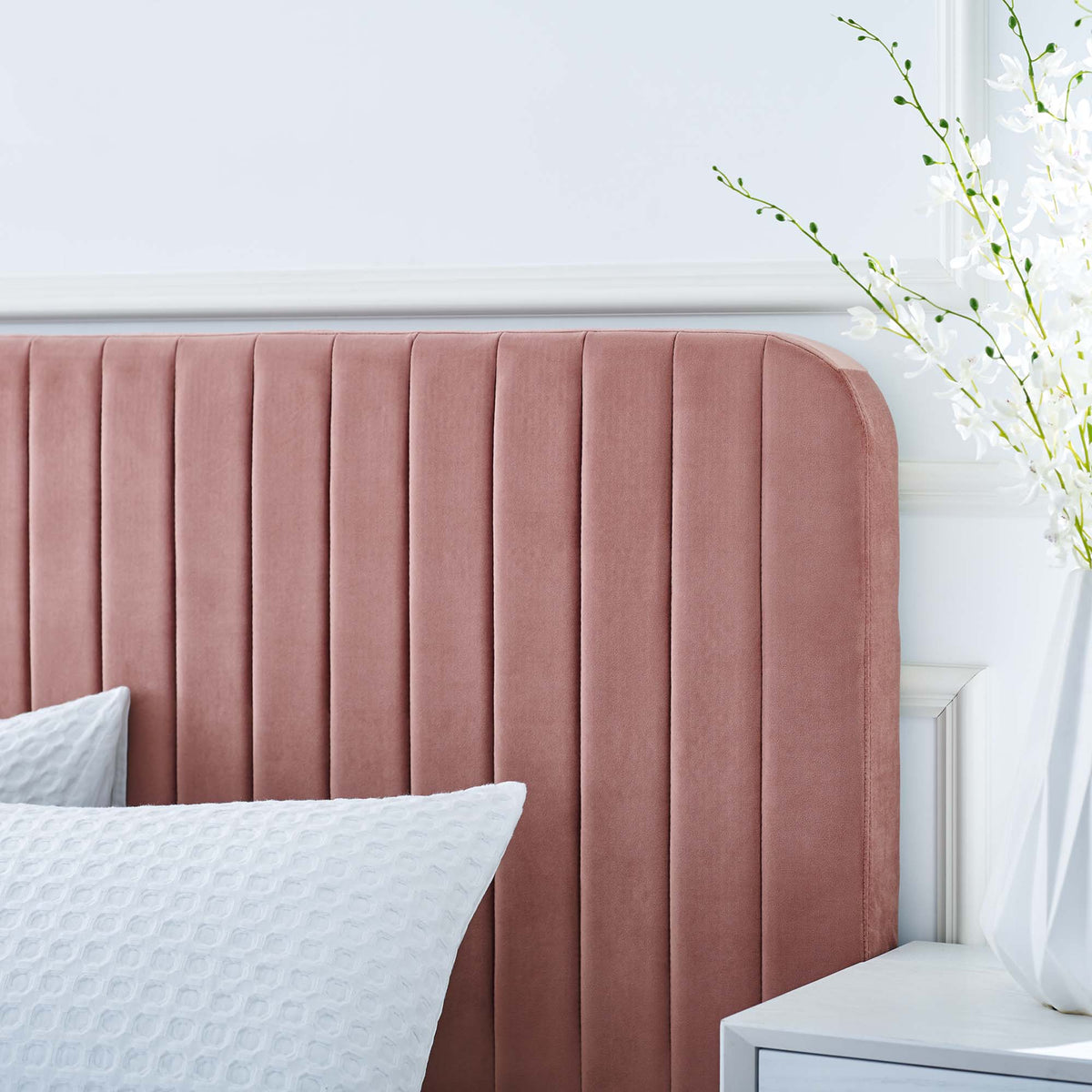 Celine Channel Tufted Performance Velvet Queen Platform Bed - Dusty Rose