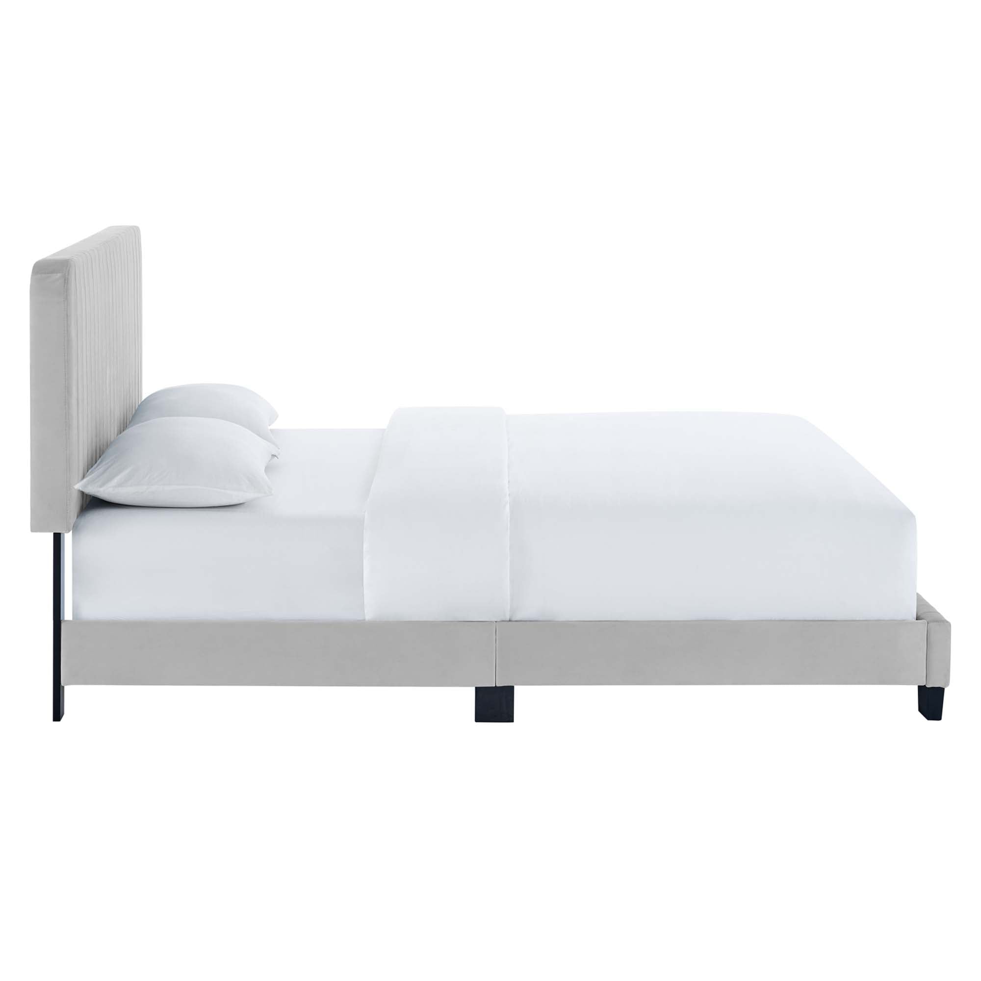 Celine Channel Tufted Performance Velvet Queen Platform Bed - Light Gray