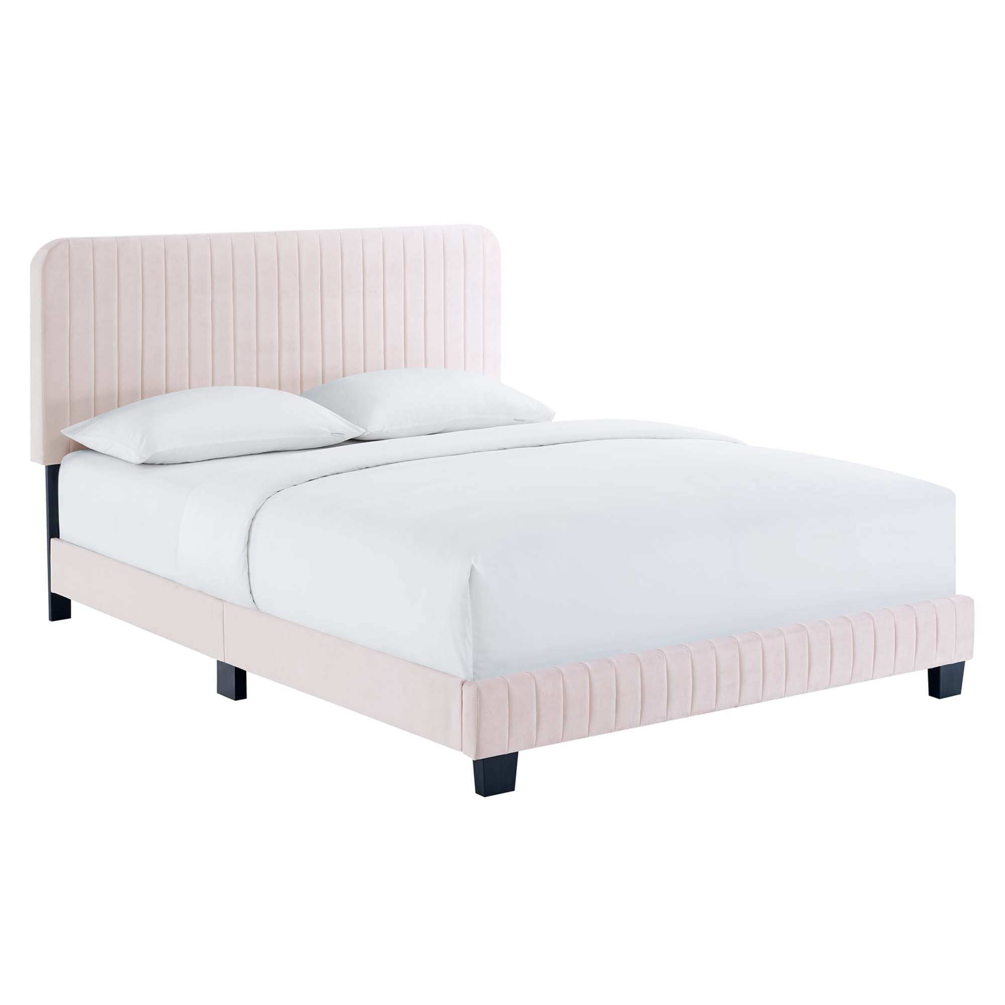 Celine Channel Tufted Performance Velvet Queen Platform Bed - Pink