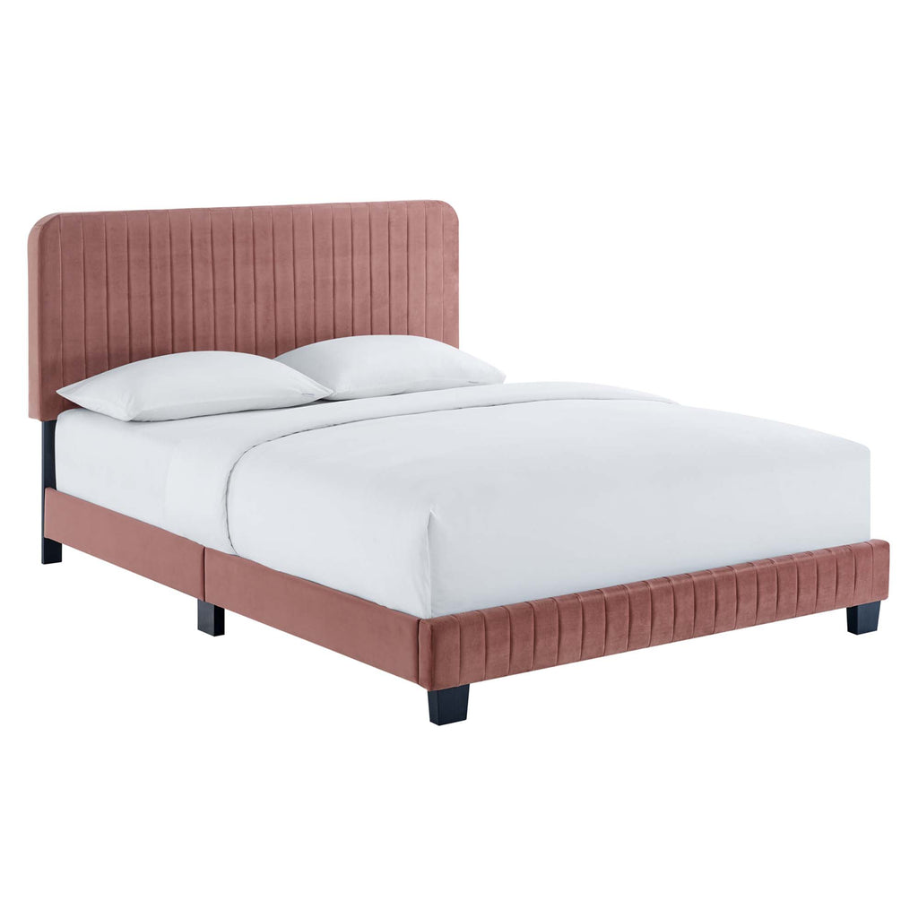 Celine Channel Tufted Performance Velvet Full Platform Bed - Dusty Rose