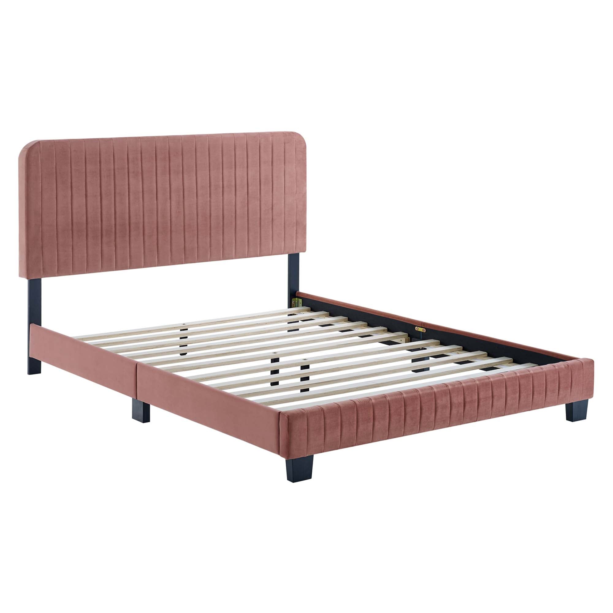 Celine Channel Tufted Performance Velvet Full Platform Bed - Dusty Rose