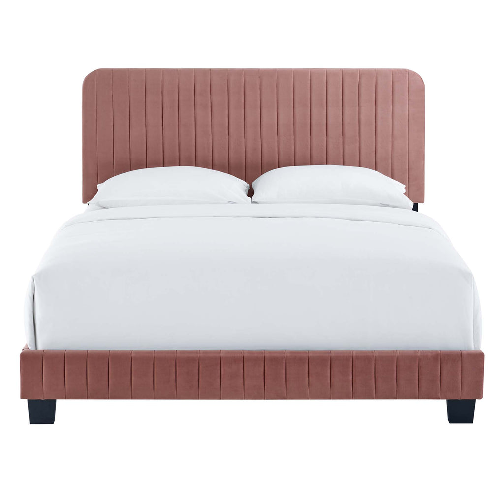 Celine Channel Tufted Performance Velvet Full Platform Bed - Dusty Rose