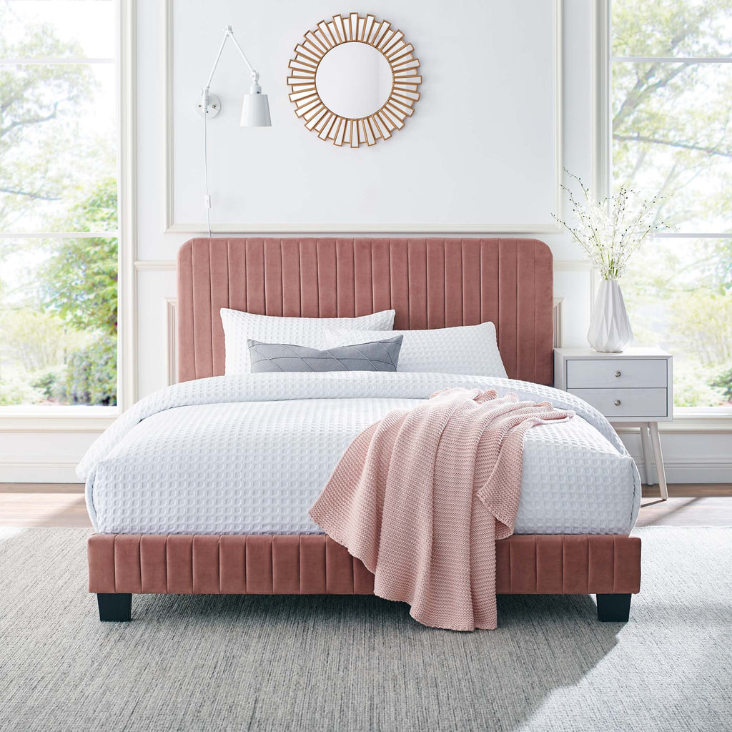 Celine Channel Tufted Performance Velvet Full Platform Bed - Dusty Rose