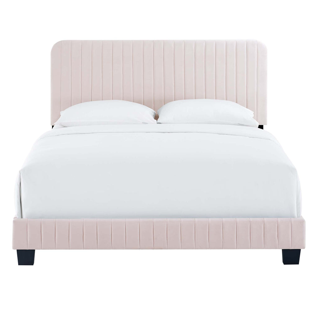Celine Channel Tufted Performance Velvet Full Platform Bed - Pink