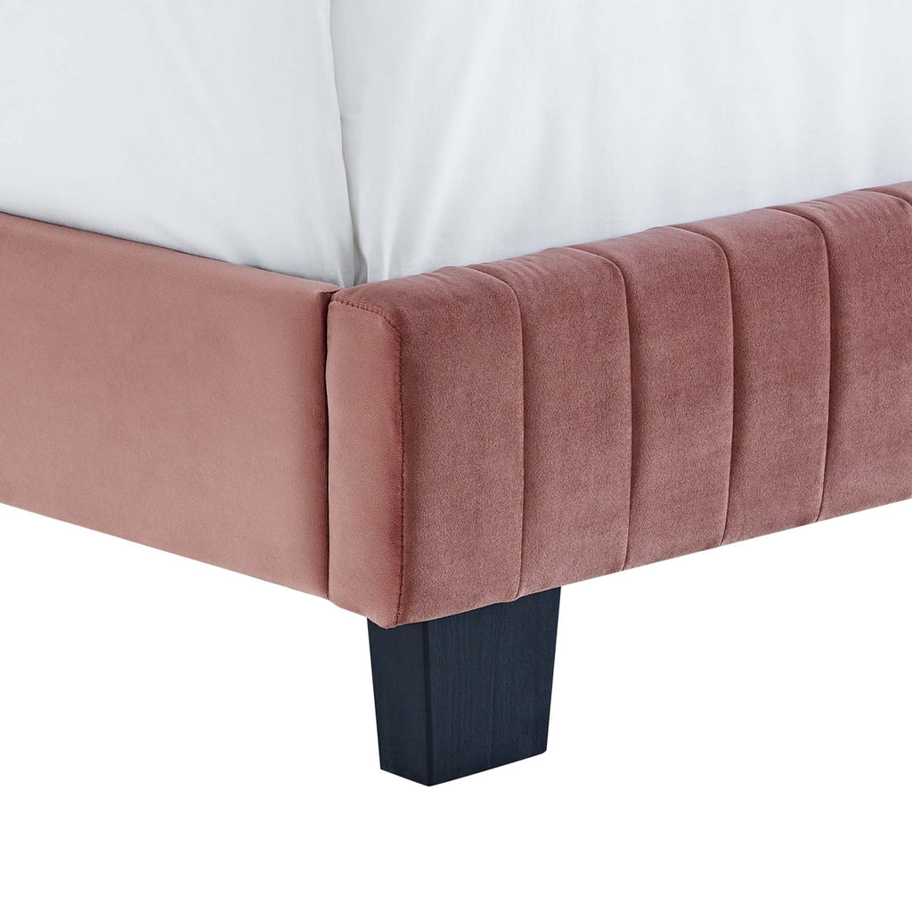 Celine Channel Tufted Performance Velvet Twin Platform Bed - Dusty Rose