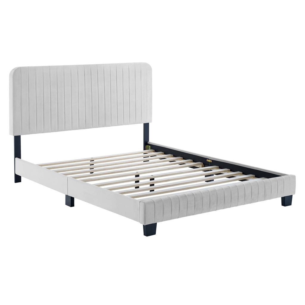 Celine Channel Tufted Performance Velvet Twin Platform Bed - Light Gray
