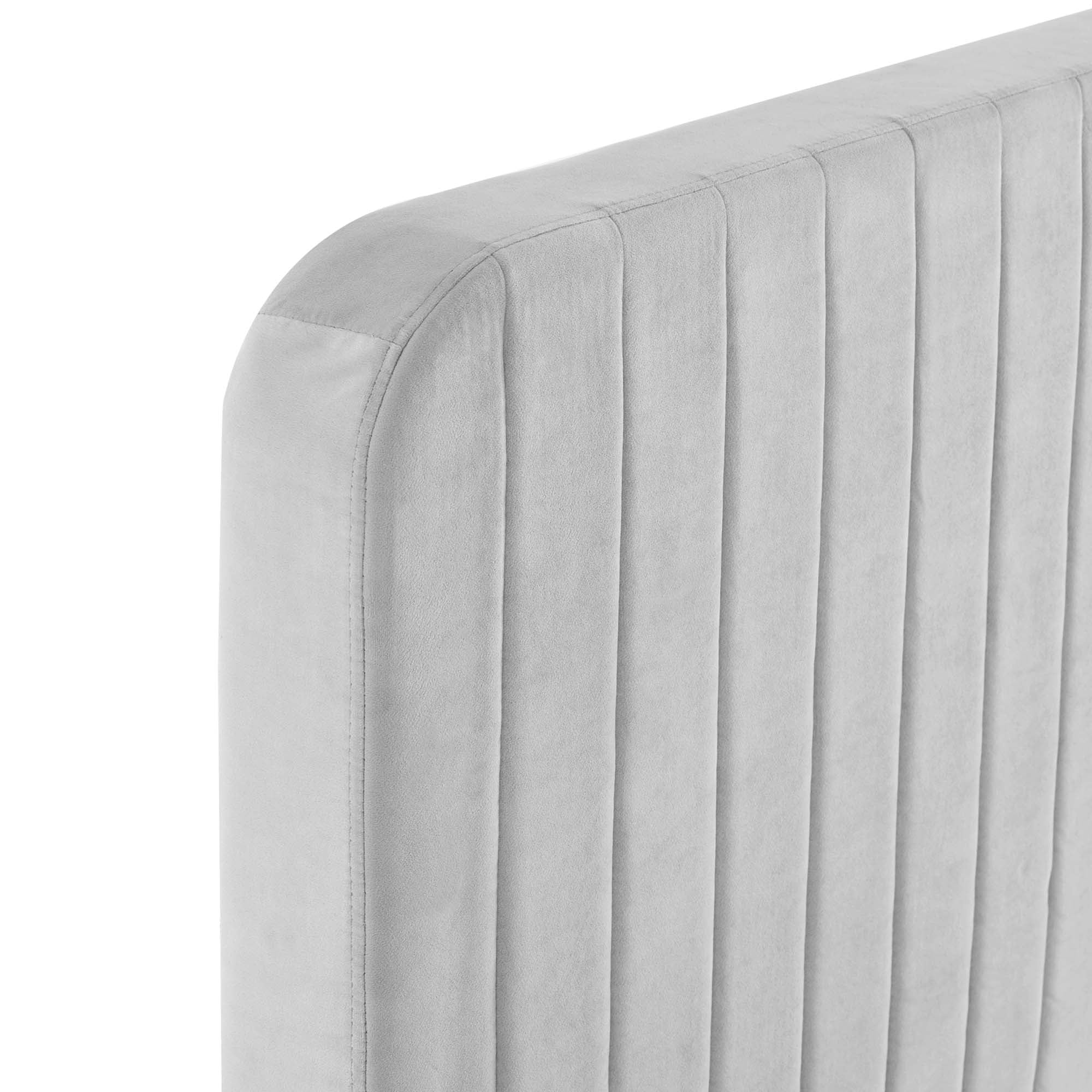Celine Channel Tufted Performance Velvet Twin Platform Bed - Light Gray