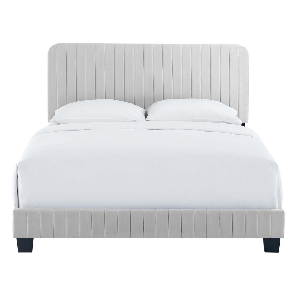 Celine Channel Tufted Performance Velvet Twin Platform Bed - Light Gray