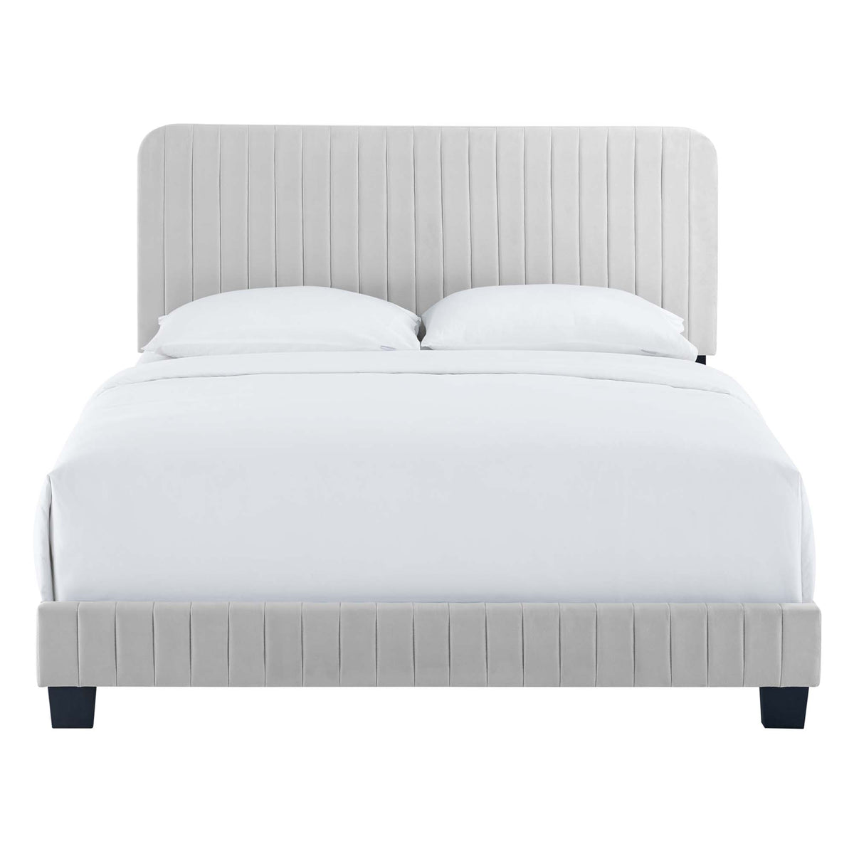 Celine Channel Tufted Performance Velvet Twin Platform Bed - Light Gray