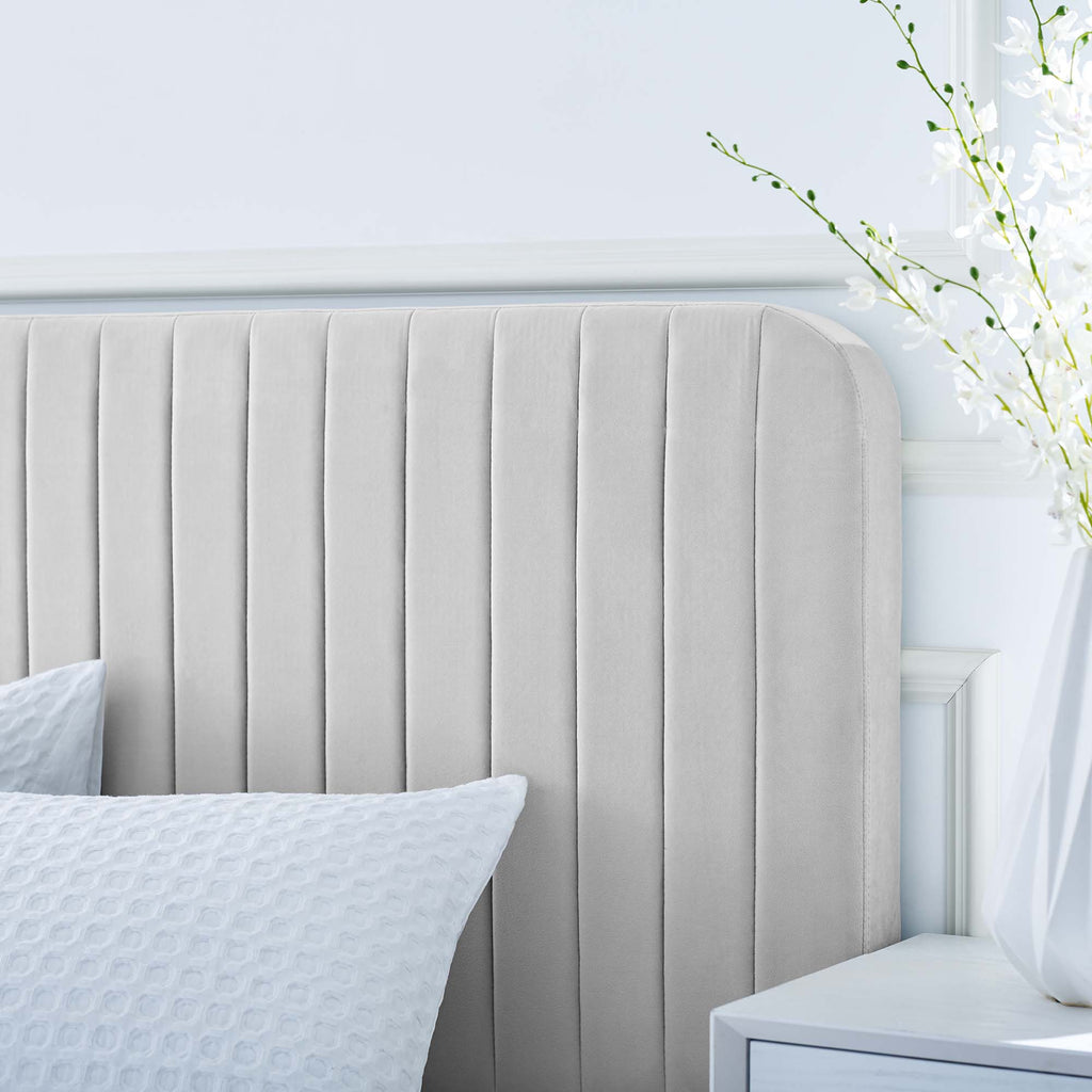 Celine Channel Tufted Performance Velvet Twin Platform Bed - Light Gray