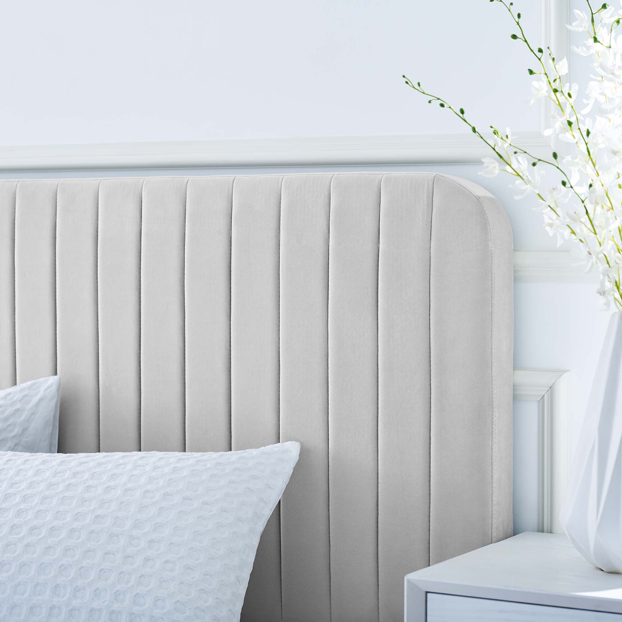 Celine Channel Tufted Performance Velvet Twin Platform Bed - Light Gray