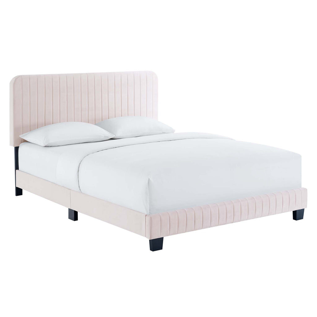 Celine Channel Tufted Performance Velvet Twin Platform Bed - Pink