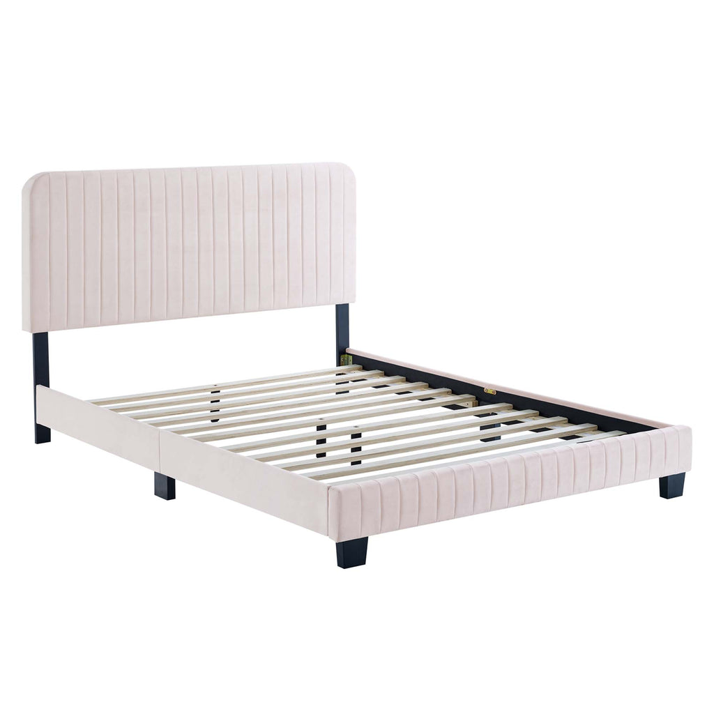 Celine Channel Tufted Performance Velvet Twin Platform Bed - Pink