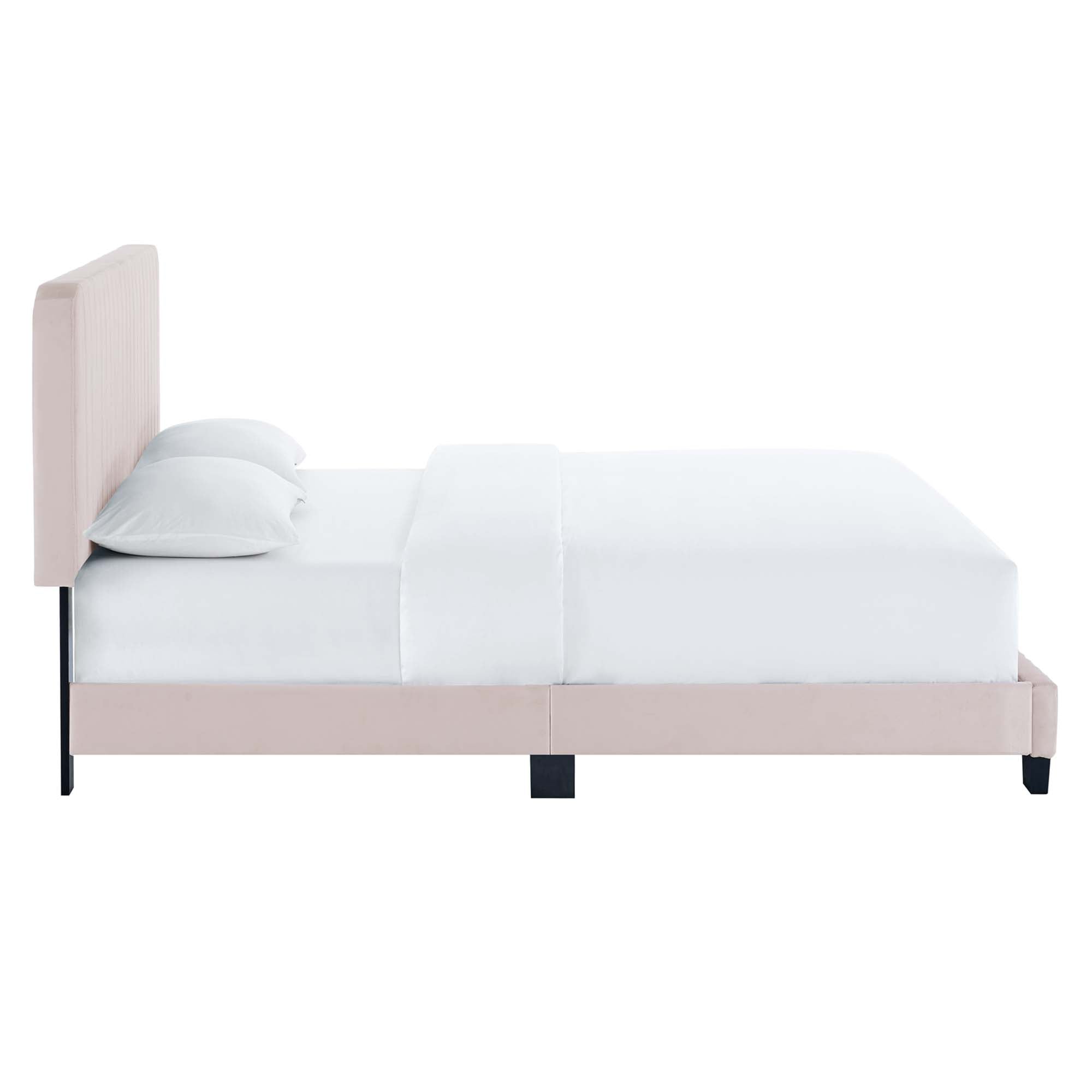 Celine Channel Tufted Performance Velvet Twin Platform Bed - Pink