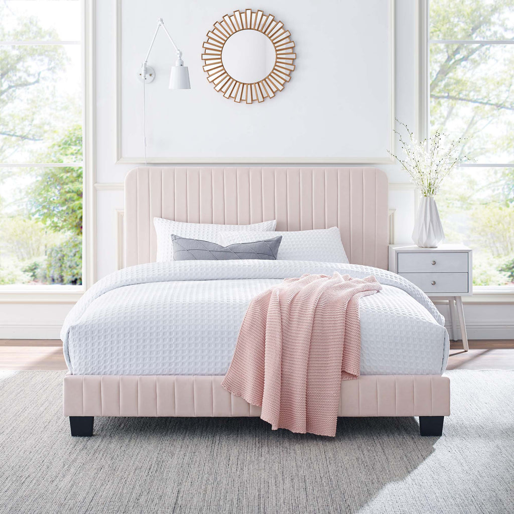 Celine Channel Tufted Performance Velvet Twin Platform Bed - Pink