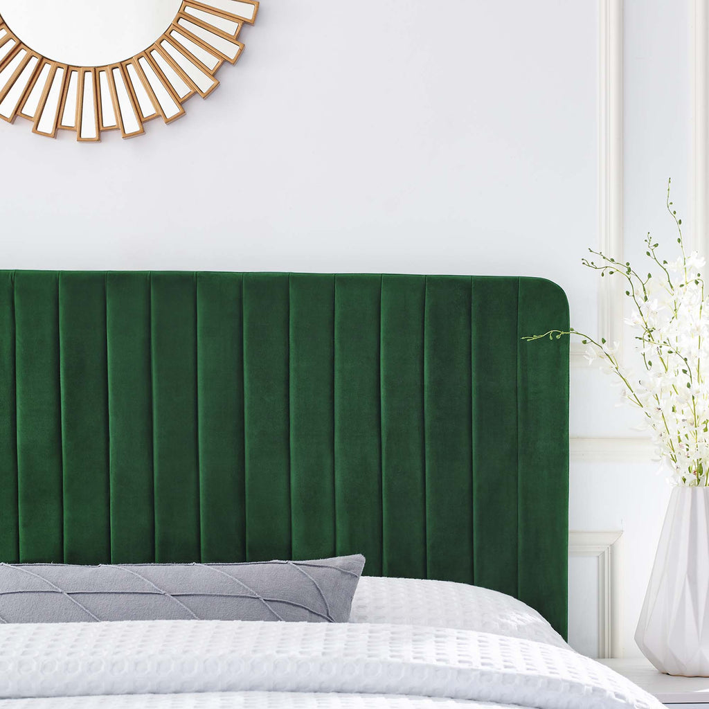 Milenna Channel Tufted Performance Velvet Twin Headboard - Emerald