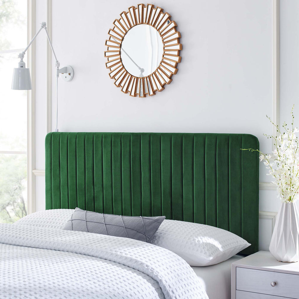 Milenna Channel Tufted Performance Velvet Full/Queen Headboard - Emerald