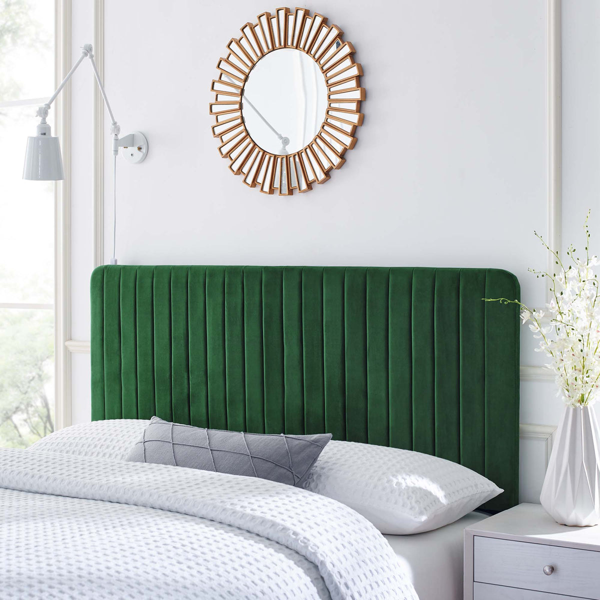 Milenna Channel Tufted Performance Velvet Full/Queen Headboard - Emerald