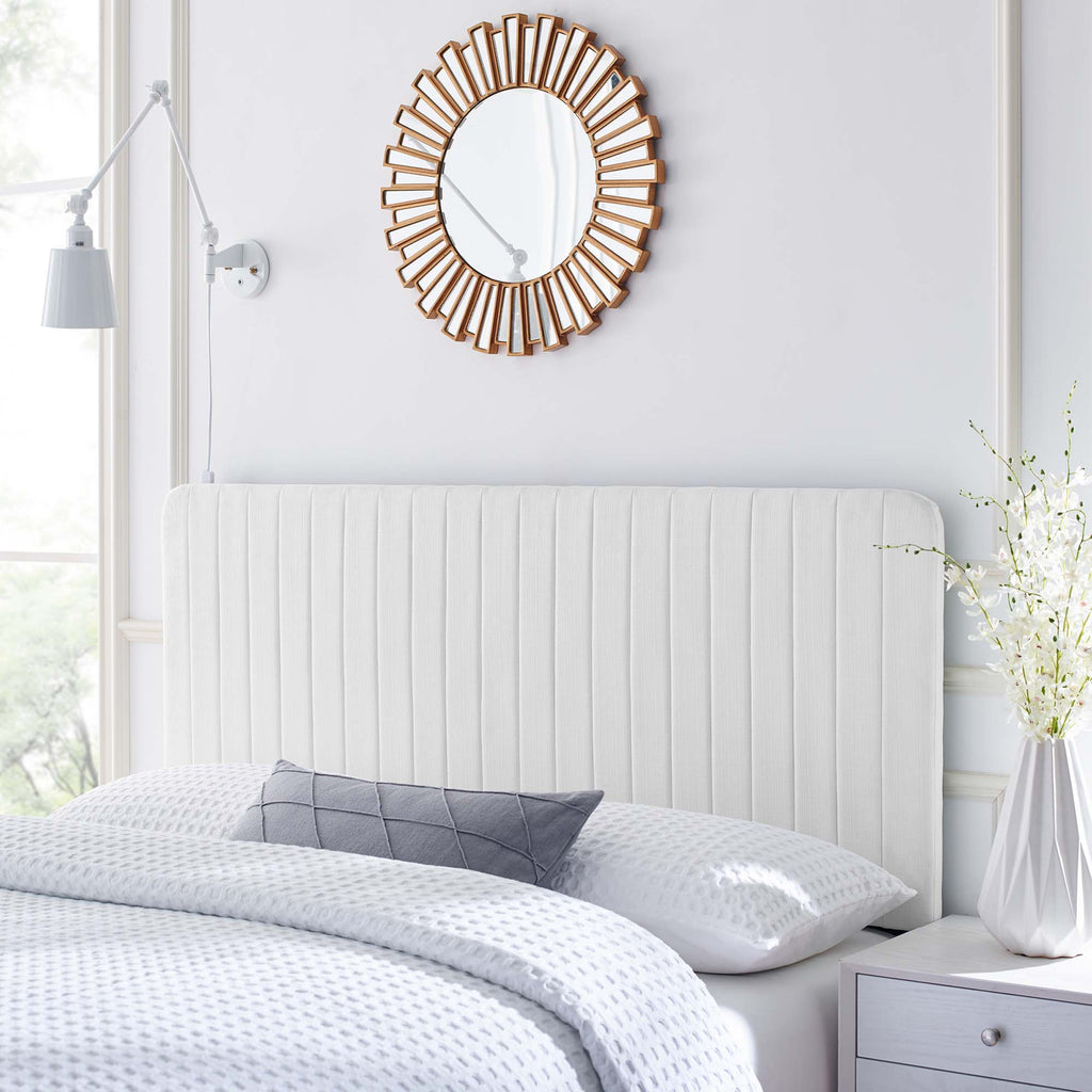 Milenna Channel Tufted Upholstered Fabric Full/Queen Headboard - White