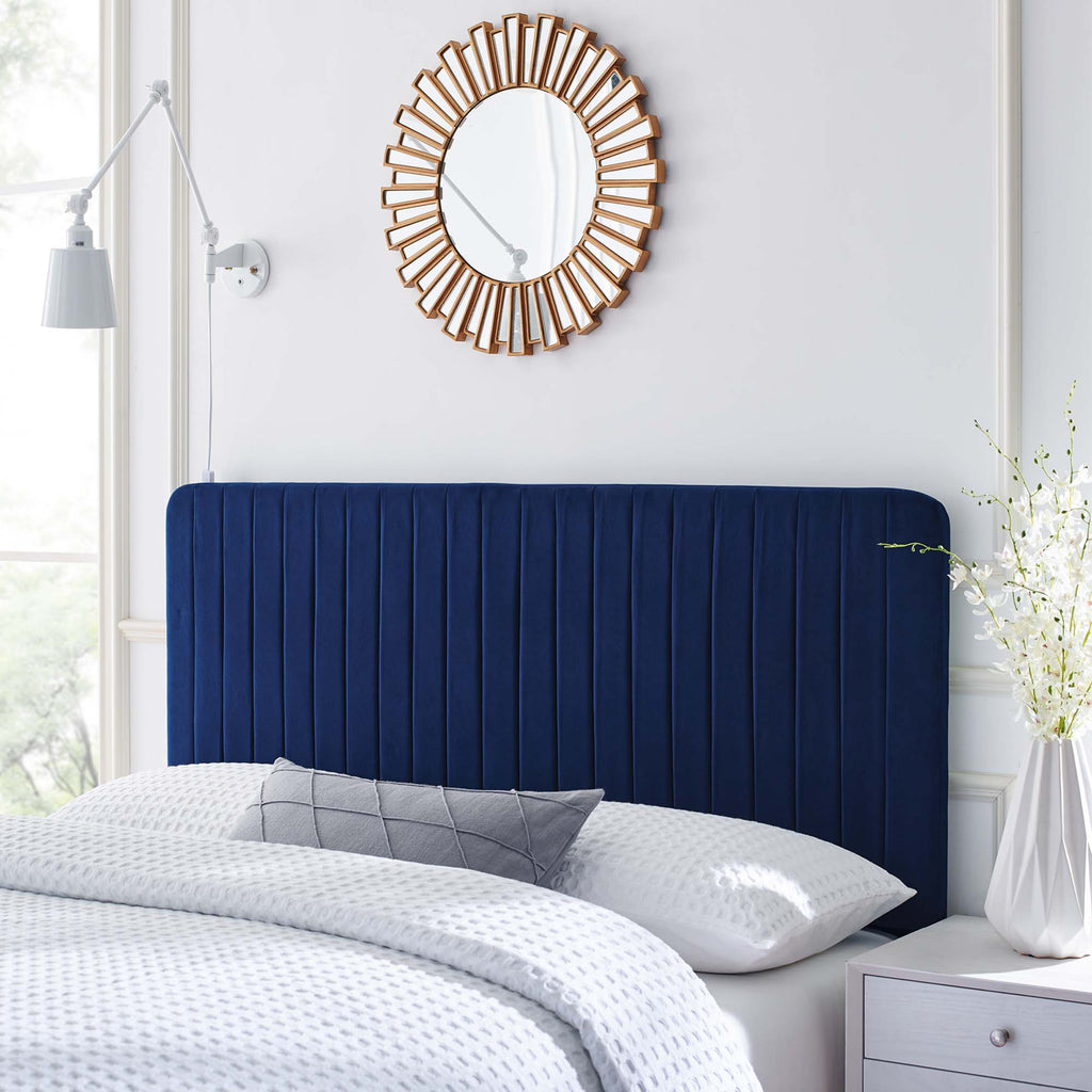 Milenna Channel Tufted Performance Velvet King/California King Headboard - Navy