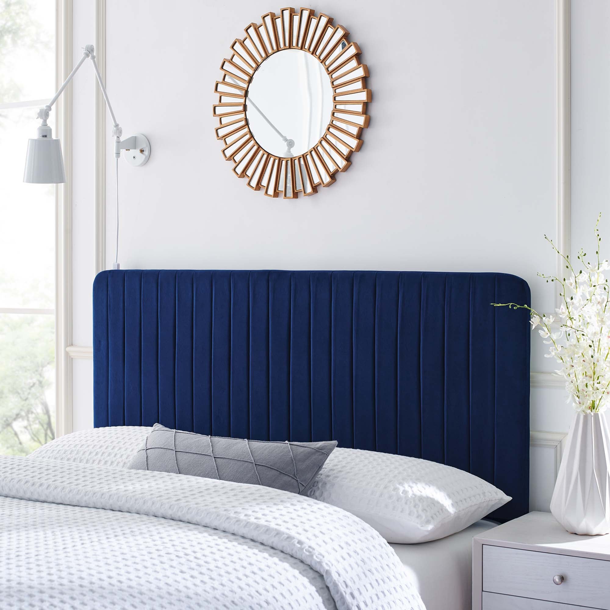 Milenna Channel Tufted Performance Velvet King/California King Headboard - Navy