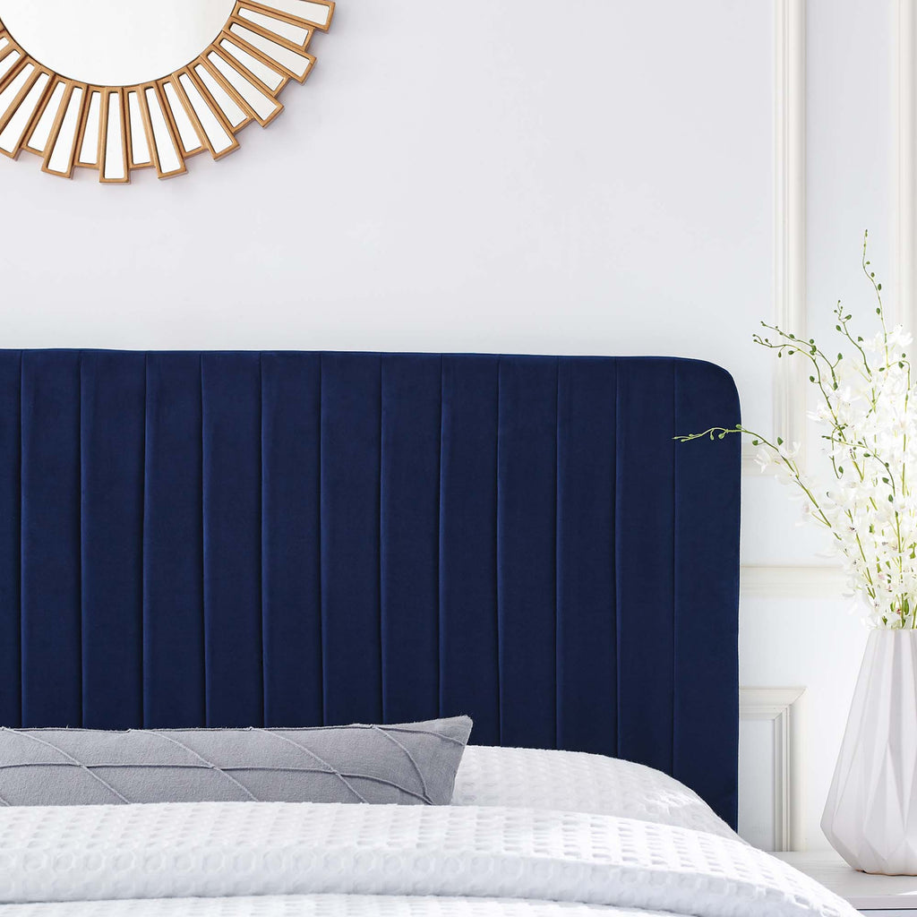 Milenna Channel Tufted Performance Velvet King/California King Headboard - Navy