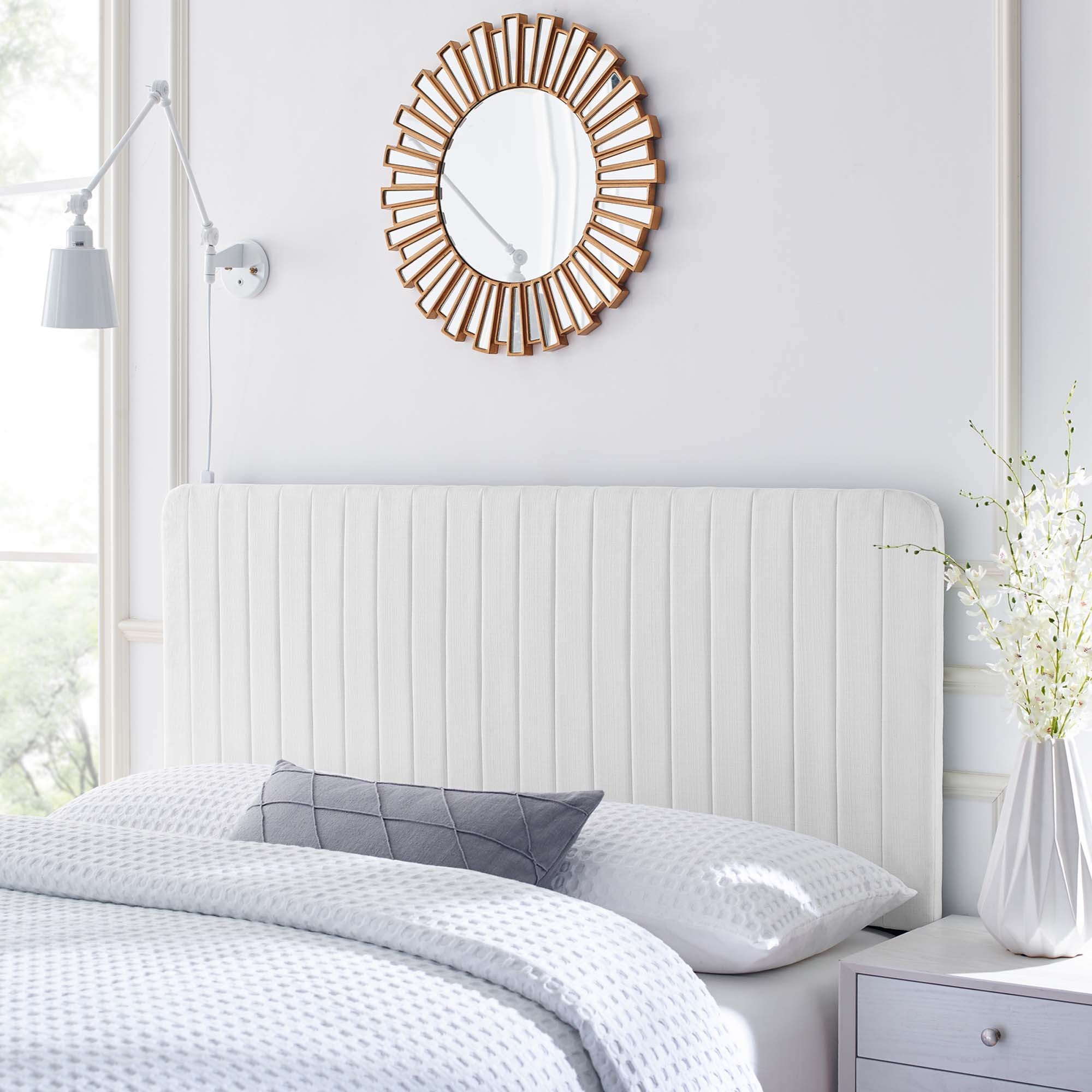 Milenna Channel Tufted Upholstered Fabric King/California King Headboard - White