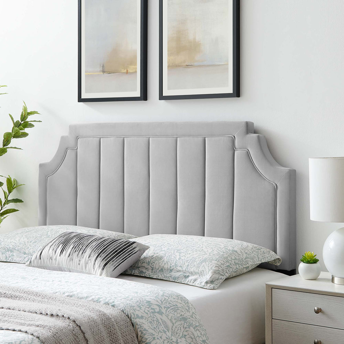 Alyona Channel Tufted Performance Velvet Twin Headboard - Light Gray