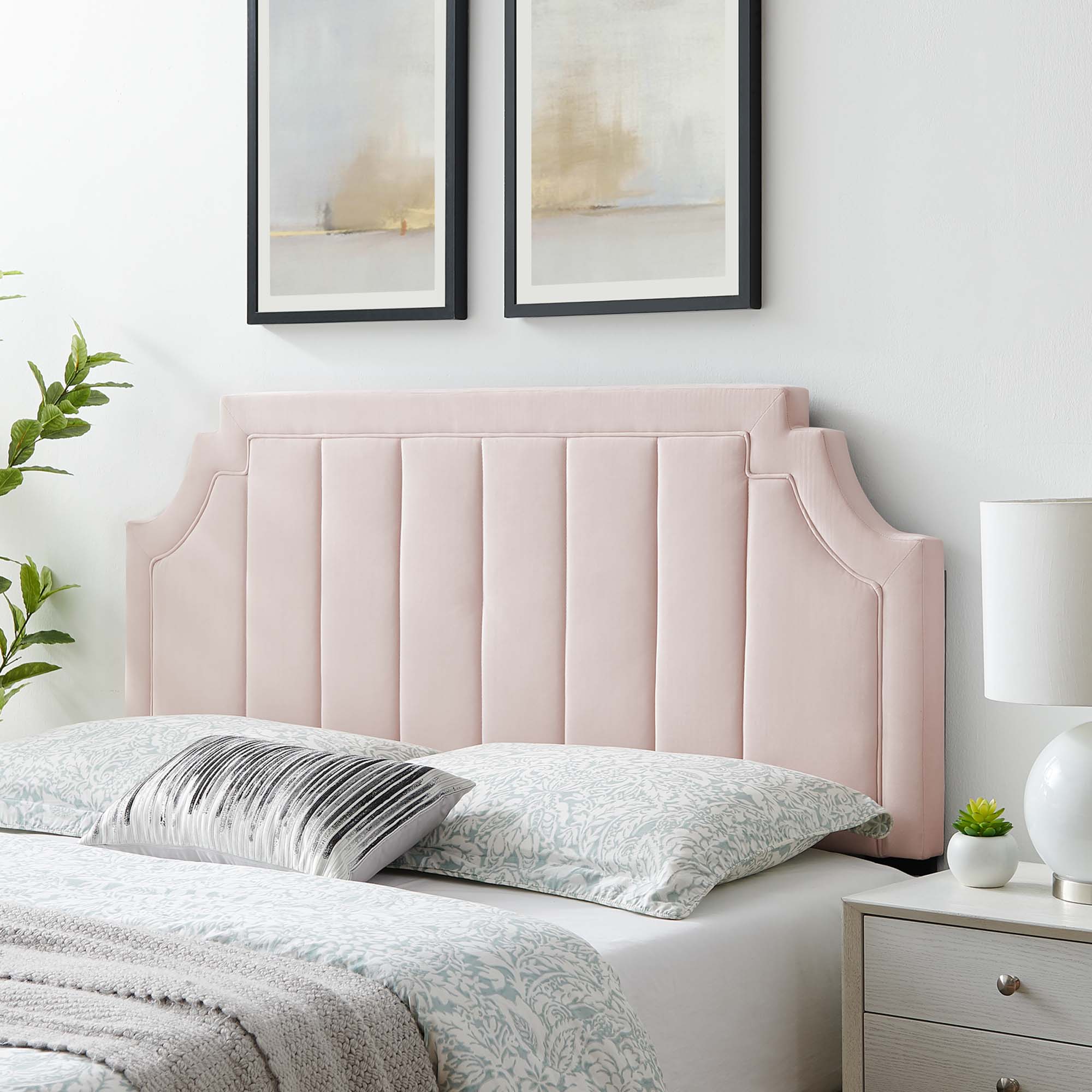 Alyona Channel Tufted Performance Velvet Twin Headboard - Pink