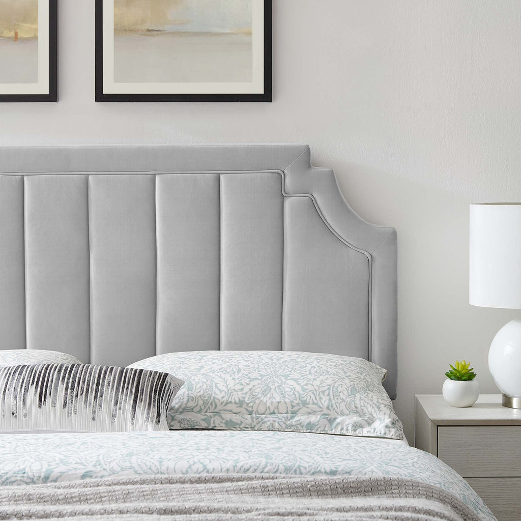 Alyona Channel Tufted Performance Velvet Full/Queen Headboard - Light Gray
