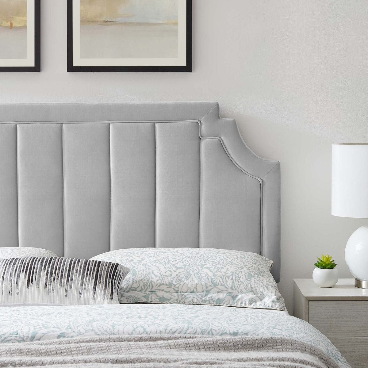 Alyona Channel Tufted Performance Velvet Full/Queen Headboard - Light Gray
