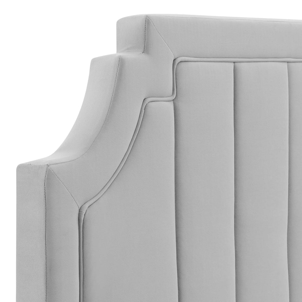 Alyona Channel Tufted Performance Velvet Full/Queen Headboard - Light Gray